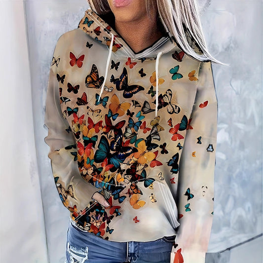 Digital Printing Drawstring Ladies Hoodie Casual Long Sleeve