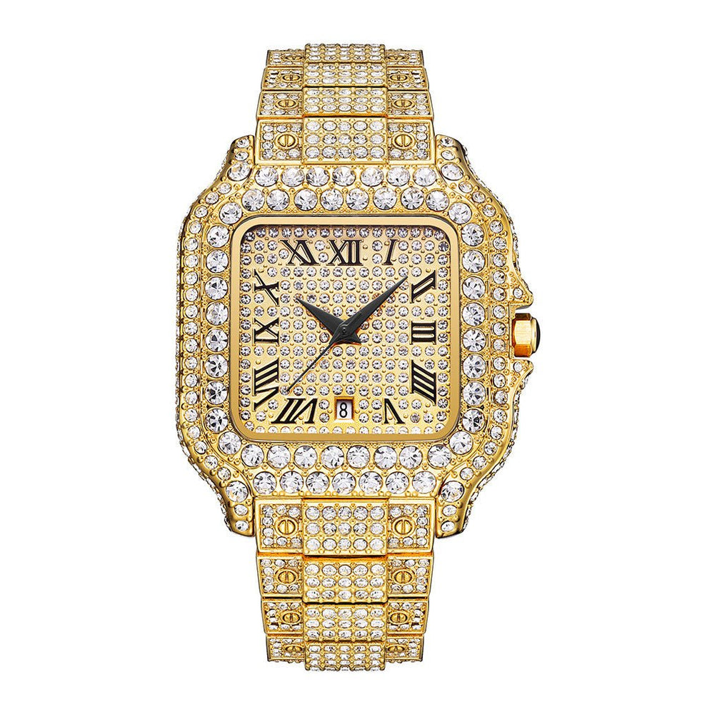 Straight European Hip Hop Diamond Quartz Wrist Watch